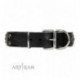 Black Leather Dog Collar with Chrome Plated Decor - Round Delicacy" Handcrafted by Artisan"