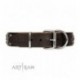 Brown Leather Dog Collar with Chrome Plated Decor - Fancy Charm Handcrafted by Artisan""
