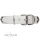 White Leather Dog Collar with Chrome-plated Decor - Pure Delicacy Handcrafted by Artisan""