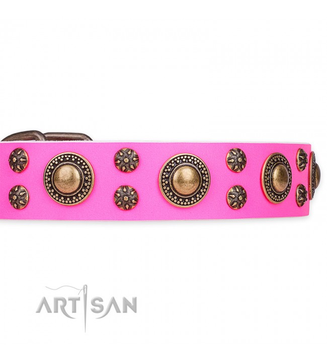 From Paris with Love Handmade FDT Artisan Pink Leather Swiss Mountain Dog  Collar with Dotted Pyramids [C642#1116 Handcrafted FDT Artisan Pink Leather  Swiss Mountain Dog Collar] : Swiss Mountain Dog Breed: Dog