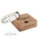 White Leather Dog Collar with Brass Decor - Refined Stars" Handcrafted by Artisan"