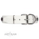 White Leather Dog Collar with Chrome-plated Decor - Elegant Squares Handcrafted by Artisan""