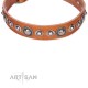 Tan Leather Dog Collar - Splendid Shields" Handcrafted by Artisan"