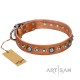 Tan Leather Dog Collar - Splendid Shields" Handcrafted by Artisan"