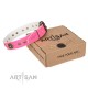 Decorated Pink Leather Dog Collar - Studded Stylishness" Brass Decor Handcrafted by Artisan"