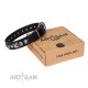 Decorated Black Leather Dog Collar - Delicacy & Refinement" Handcrafted by Artisan"