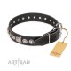 Decorated Black Leather Dog Collar - Delicacy & Refinement" Handcrafted by Artisan"