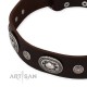 Decorated Brown Leather Dog Collar - Ornamental Groove" Handcrafted by Artisan"