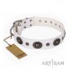 Decorated White Leather Dog Collar - "Ornamental Groove" Handcrafted by Artisan