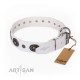 Decorated White Leather Dog Collar - "Ornamental Groove" Handcrafted by Artisan