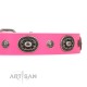 Decorated Pink Leather Dog Collar - "Ornamental Groove" Handcrafted by Artisan