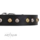 Studded Black Leather Dog Collar - "Flourishing Beaute" Handcrafted by Artisan