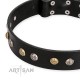 Studded Black Leather Dog Collar - "Flourishing Beaute" Handcrafted by Artisan