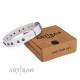 Studded White Leather Dog Collar - "Flourishing Beaute" Handcrafted by Artisan