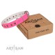 Studded Pink Leather Dog Collar - "Flourishing Beaute" Handcrafted by Artisan