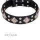 Decorated Black Leather Dog Collar - Unconventional Allure" Handcrafted by Artisan"