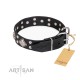 Decorated Black Leather Dog Collar - Unconventional Allure" Handcrafted by Artisan"