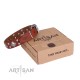 Tan Leather Dog Collar with Chrome-plated Decor - Unconventional Allure" Handcrafted by Artisan"