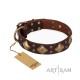 Brown Leather Dog Collar with Brass Decor - Goldish Fineness" Handcrafted by Artisan"