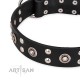 Black Leather Dog Collar with Chrome-plated Decor - Ultimate Gift" Handcrafted by Artisan"