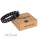Black Leather Dog Collar with Chrome-plated Decor - Ultimate Gift" Handcrafted by Artisan"