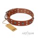 Tan Leather Dog Collar with Chrome-plated Decor - Ultimate Gift" Handcrafted by Artisan"