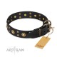 Black Leather Dog Collar with Brass Decor - Golden Gift" Handcrafted by Artisan"