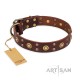 Brown Leather Dog Collar with Brass Decor - Golden Gift" Handcrafted by Artisan"