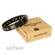 Black Leather Dog Collar with Brass Plated Decor - Old Bronze Style" Handcrafted by Artisan"