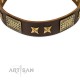 Brown Leather Dog Collar with Brass Plated Decor - Old Bronze Style" Handcrafted by Artisan"