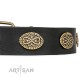 Decorated Black Leather Dog Collar  - Fancy Brooches" Handcrafted by Artisan""