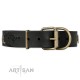 Decorated Black Leather Dog Collar  - Fancy Brooches" Handcrafted by Artisan""