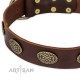 Decorated Brown Leather Dog Collar  - Fancy Brooches" Handcrafted by Artisan""