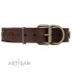 Decorated Brown Leather Dog Collar  - Fancy Brooches" Handcrafted by Artisan""