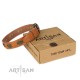 Decorated Tan Leather Dog Collar  - Fancy Brooches" Handcrafted by Artisan""