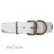 Decorated White Leather Dog Collar  - "Fancy Brooches" Handcrafted by Artisan"