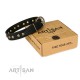 Studded Black Leather Dog Collar - Diamonds & Squares"  Handcrafted by Artisan""