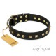 Studded Black Leather Dog Collar - Diamonds & Squares"  Handcrafted by Artisan""