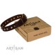 Studded Brown Leather Dog Collar - Diamonds & Squares"  Handcrafted by Artisan""