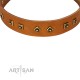 Studded Tan Leather Dog Collar - Diamonds & Squares"  Handcrafted by Artisan""
