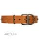 Studded Tan Leather Dog Collar - Diamonds & Squares"  Handcrafted by Artisan""