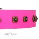 Studded Pink Leather Dog Collar - Diamonds & Squares"  Handcrafted by Artisan""