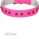 Studded Pink Leather Dog Collar - Diamonds & Squares"  Handcrafted by Artisan""