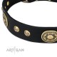 Black Leather Dog Collar with Brass Decor - Vintage Chic" Handcrafted by Artisan"