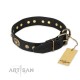 Black Leather Dog Collar with Brass Decor - Vintage Chic" Handcrafted by Artisan"