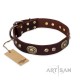 Brown Leather Dog Collar with Brass Decor - Vintage Chic" Handcrafted by Artisan"