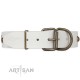 Elegant White Leather Dog Collar with Brass Decor - Vintage Chic" Handcrafted by Artisan"