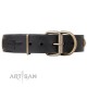 Black Leather Dog Collar with Brass Decor - Vintage Trimness" Handcrafted by Artisan"