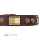 Brown Leather Dog Collar with Brass Decor - Vintage Trimness" Handcrafted by Artisan"