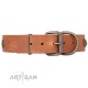 Tan Leather Dog Collar with Brass Decor - Vintage Trimness" Handcrafted by Artisan"